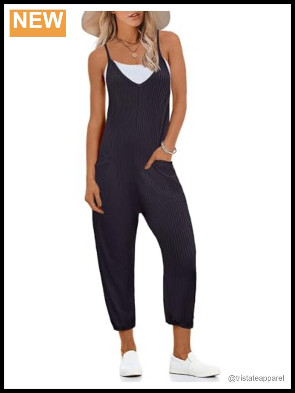 Ekouaer Women's Sleeveless V-Neck Jumpsuit with Pockets Stretchy Casual
